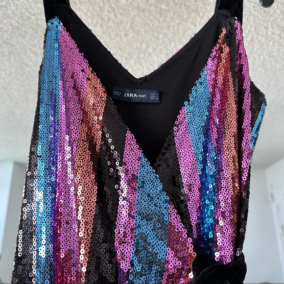 Zara Sequin Velvet MIDI Tie Dress - Small - Picture 5 of 9